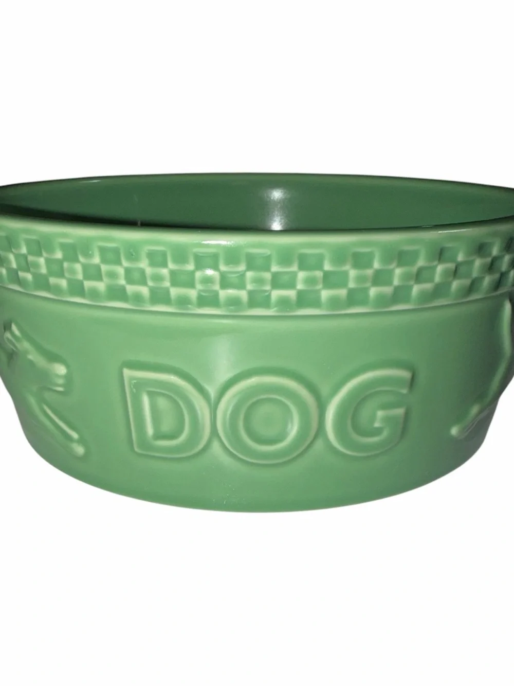 Longaberger Green Ceramic Dog Bowl with Embossed DOG Lettering